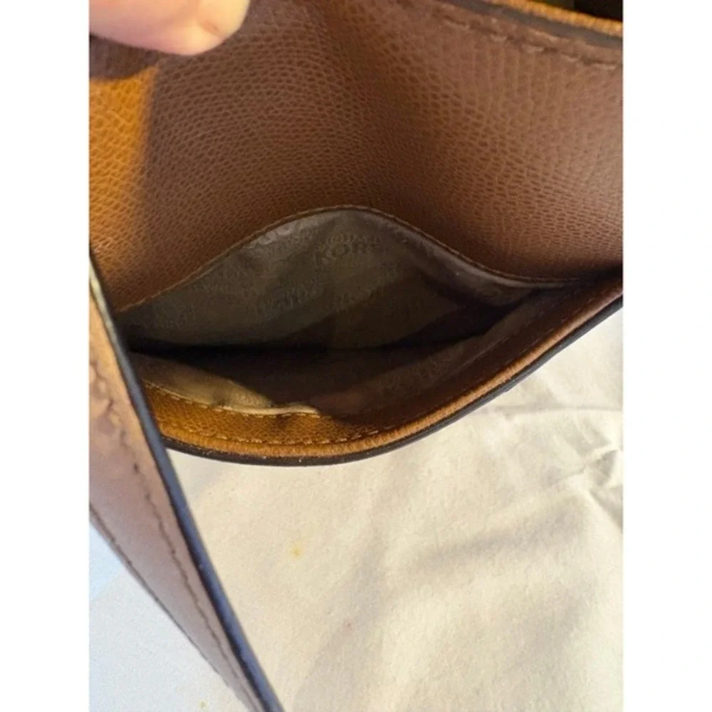 Michael Kors Brown Pebbled Leather Tote Bag Gold Tone MK Charm‎ Shoulder Bag